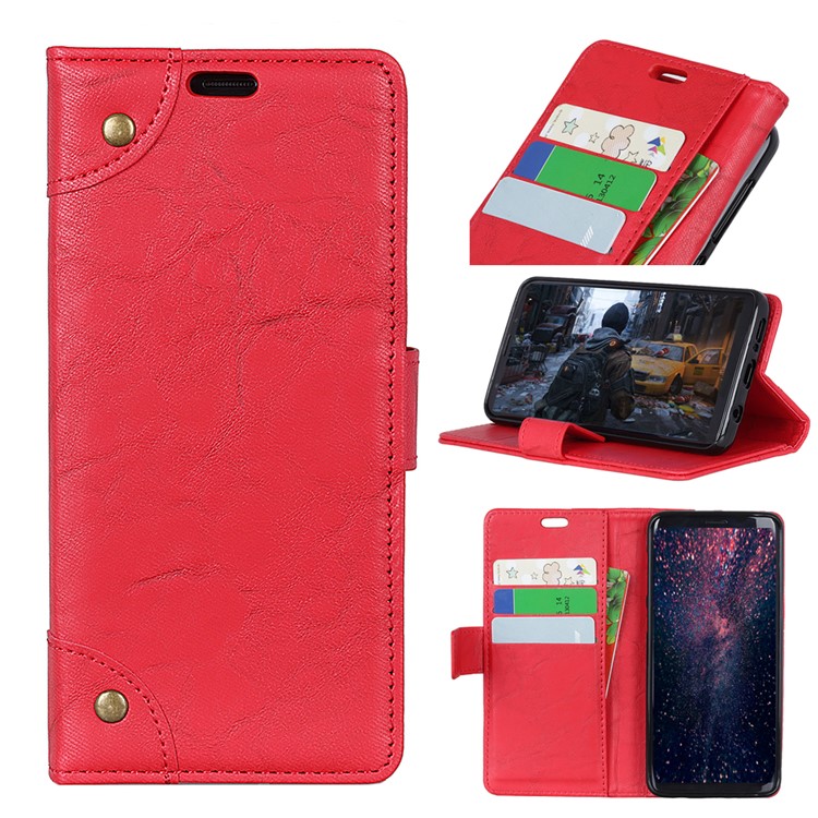 Retro Style Leather Magnetic Stand Wallet Cover for Huawei P30 Lite - Red-1