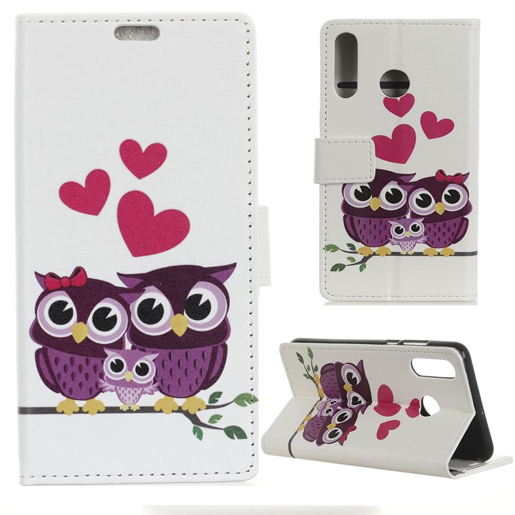 For Huawei P30 Lite/nova 4e/P30 Lite New Edition Pattern Printing Wallet Stand Leather Case - Sweet Owl Family-1