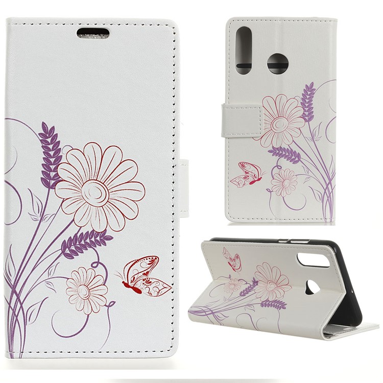For Huawei P30 Lite/nova 4e/P30 Lite New Edition Patterned Wallet Stand Leather Phone Case - Butterfly and Flower-1