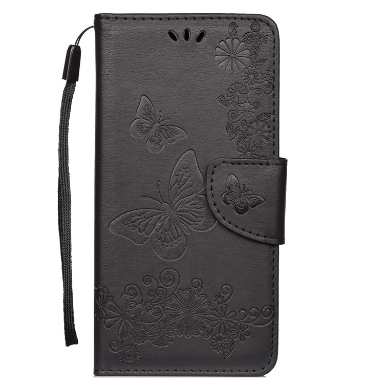 Custodia A Forma Di Portafoglio In Pelle Fiori Farfalle Stampa Per Huawei Honor 10 Lite - Nero-1