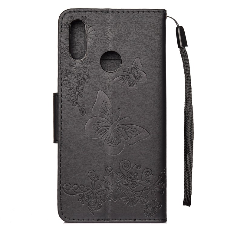 Custodia A Forma Di Portafoglio In Pelle Fiori Farfalle Stampa Per Huawei Honor 10 Lite - Nero-2