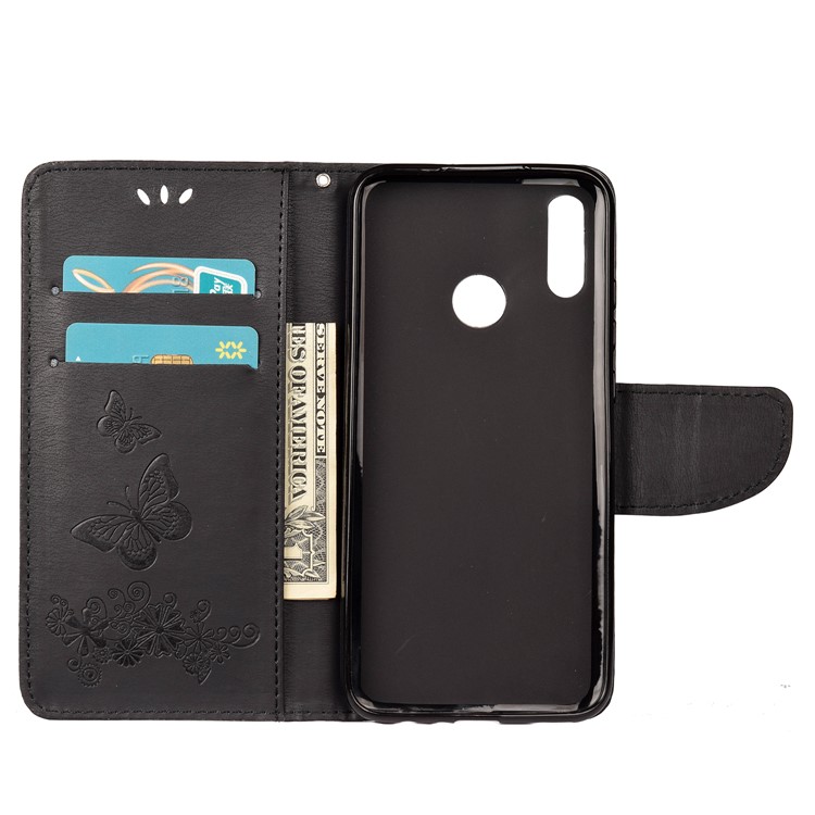Custodia A Forma Di Portafoglio In Pelle Fiori Farfalle Stampa Per Huawei Honor 10 Lite - Nero-3