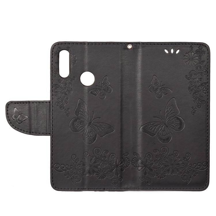 Custodia A Forma Di Portafoglio In Pelle Fiori Farfalle Stampa Per Huawei Honor 10 Lite - Nero-4