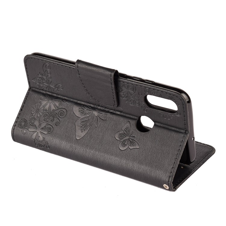 Custodia A Forma Di Portafoglio In Pelle Fiori Farfalle Stampa Per Huawei Honor 10 Lite - Nero-6