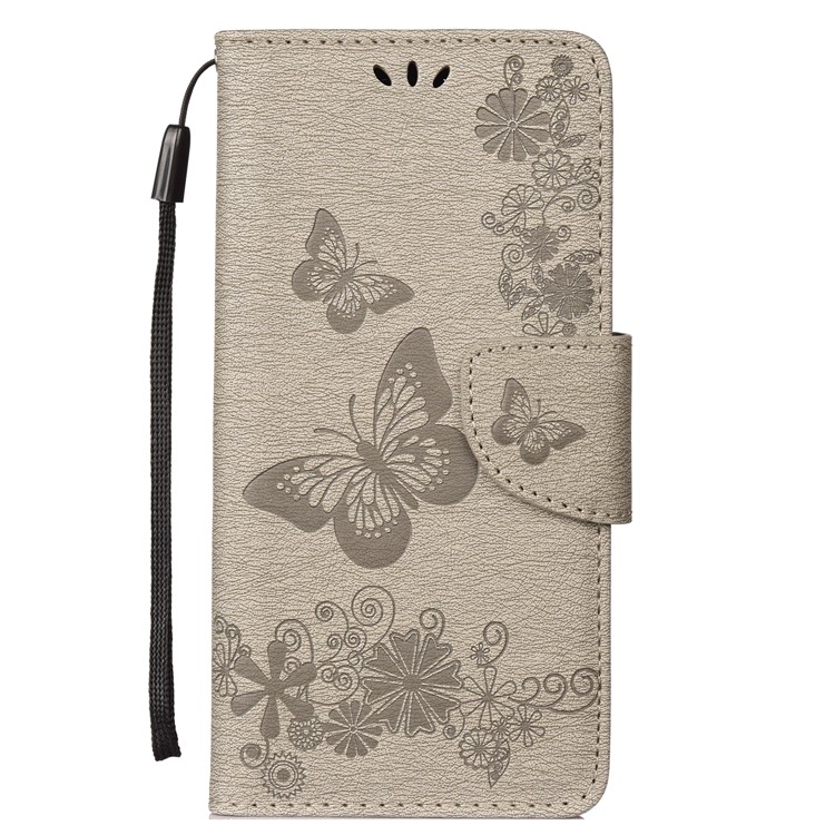 Imprint Butterfly Flowers Leather Stand Wallet Folio Cover for Huawei Honor 10 Lite - Grey-1