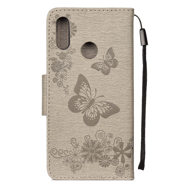 Imprint Butterfly Flowers Leather Stand Wallet Folio Cover for Huawei Honor 10 Lite - Grey-2