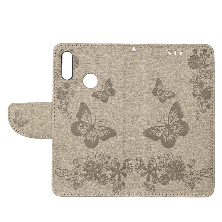 Imprint Butterfly Flowers Leather Stand Wallet Folio Cover for Huawei Honor 10 Lite - Grey-4