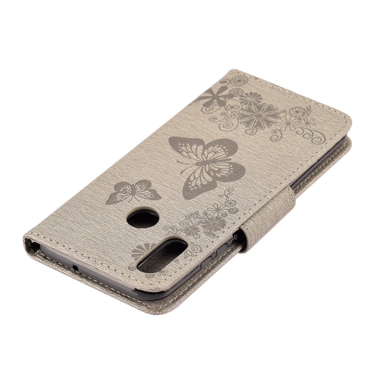 Imprint Butterfly Flowers Leather Stand Wallet Folio Cover for Huawei Honor 10 Lite - Grey-7