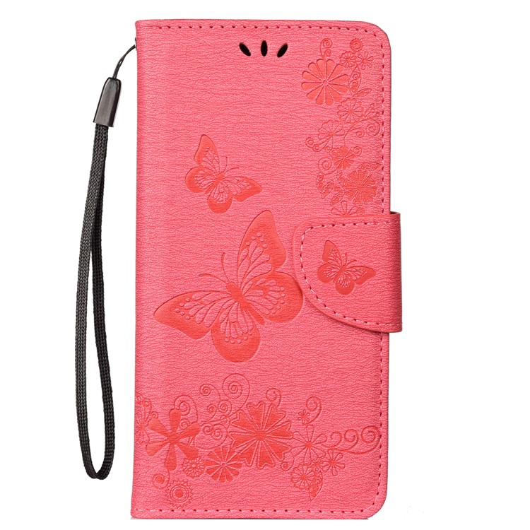 Pie De Imprenta Flores De Mariposa Soporte De Cuero Cartera Folio Shell Para Huawei Honor 10 Lite - Rosado-1