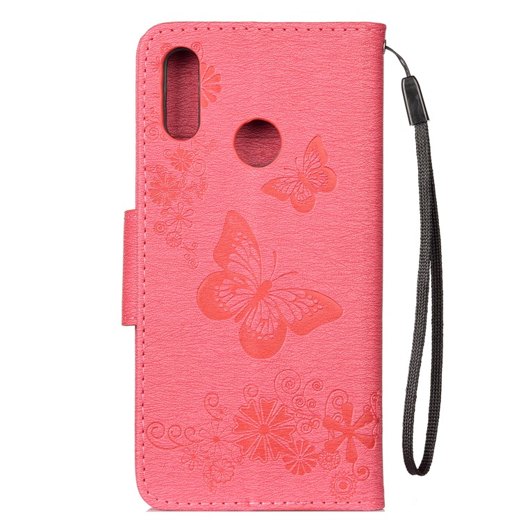 Pie De Imprenta Flores De Mariposa Soporte De Cuero Cartera Folio Shell Para Huawei Honor 10 Lite - Rosado-2