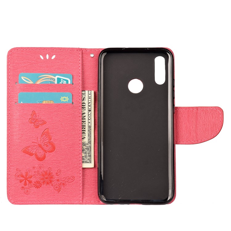 Pie De Imprenta Flores De Mariposa Soporte De Cuero Cartera Folio Shell Para Huawei Honor 10 Lite - Rosado-3