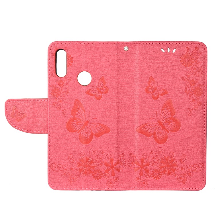 Pie De Imprenta Flores De Mariposa Soporte De Cuero Cartera Folio Shell Para Huawei Honor 10 Lite - Rosado-4