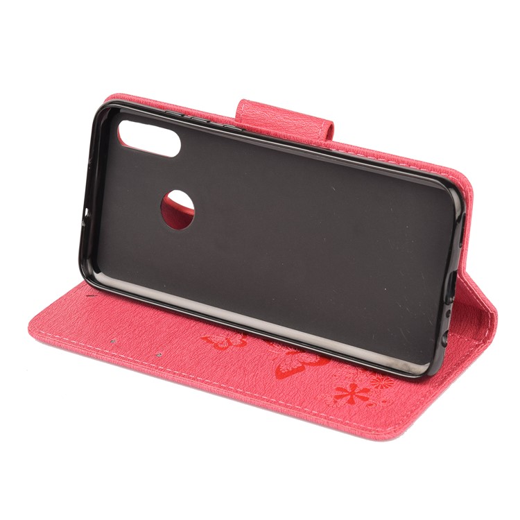 Pie De Imprenta Flores De Mariposa Soporte De Cuero Cartera Folio Shell Para Huawei Honor 10 Lite - Rosado-5