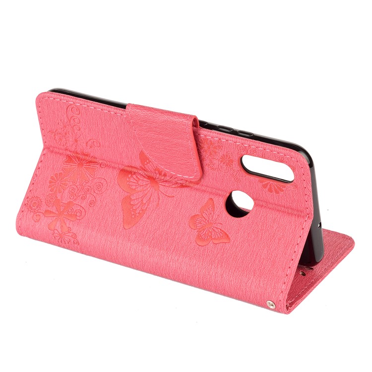 Pie De Imprenta Flores De Mariposa Soporte De Cuero Cartera Folio Shell Para Huawei Honor 10 Lite - Rosado-6