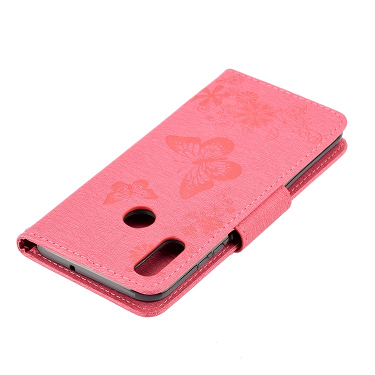 Pie De Imprenta Flores De Mariposa Soporte De Cuero Cartera Folio Shell Para Huawei Honor 10 Lite - Rosado-7
