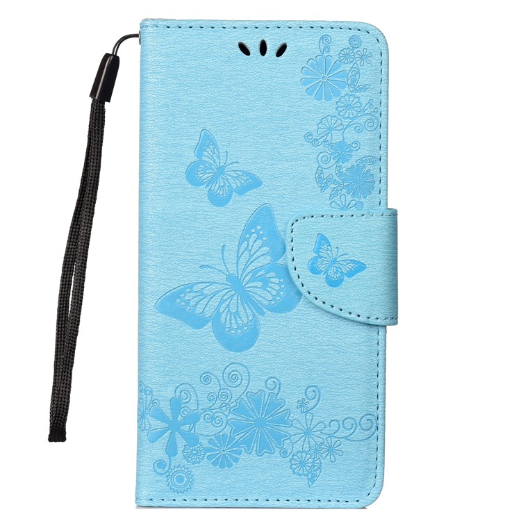 Imprint Butterfly Flowers Leather Stand Wallet Folio Mobile Phone Case for Huawei Honor 10 Lite - Blue-1