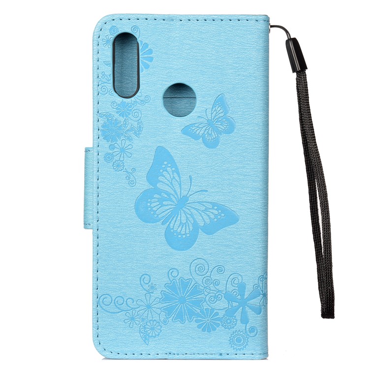 Imprint Butterfly Flowers Leather Stand Wallet Folio Mobile Phone Case for Huawei Honor 10 Lite - Blue-2