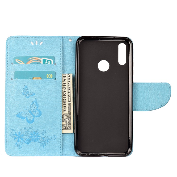 Imprint Butterfly Flowers Leather Stand Wallet Folio Mobile Phone Case for Huawei Honor 10 Lite - Blue-3