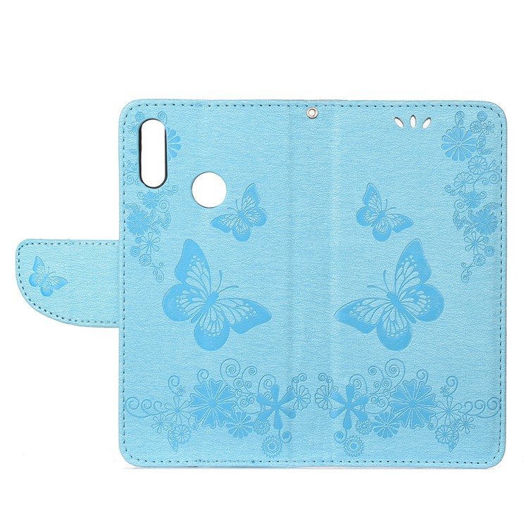 Imprint Butterfly Flowers Leather Stand Wallet Folio Mobile Phone Case for Huawei Honor 10 Lite - Blue-4