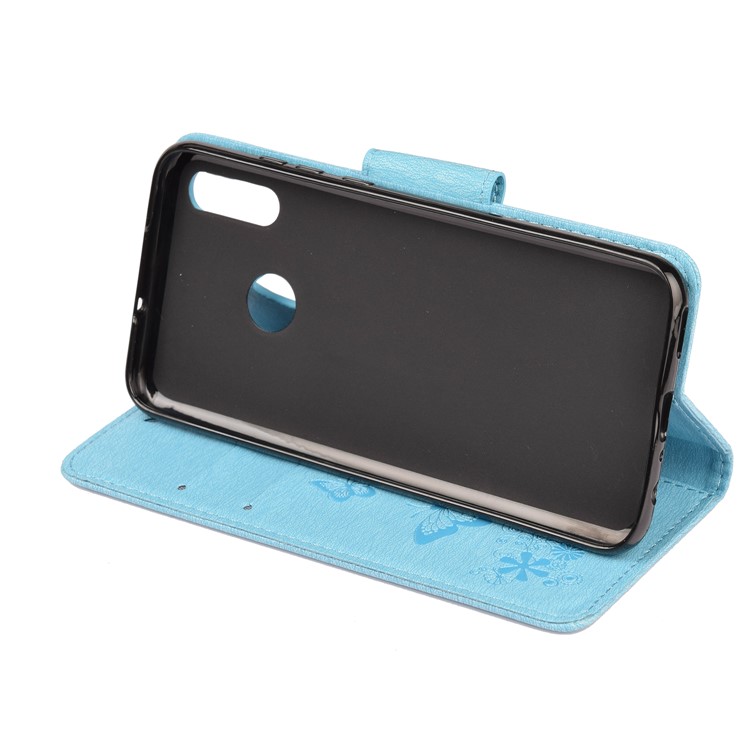 Imprint Butterfly Flowers Leather Stand Wallet Folio Mobile Phone Case for Huawei Honor 10 Lite - Blue-5