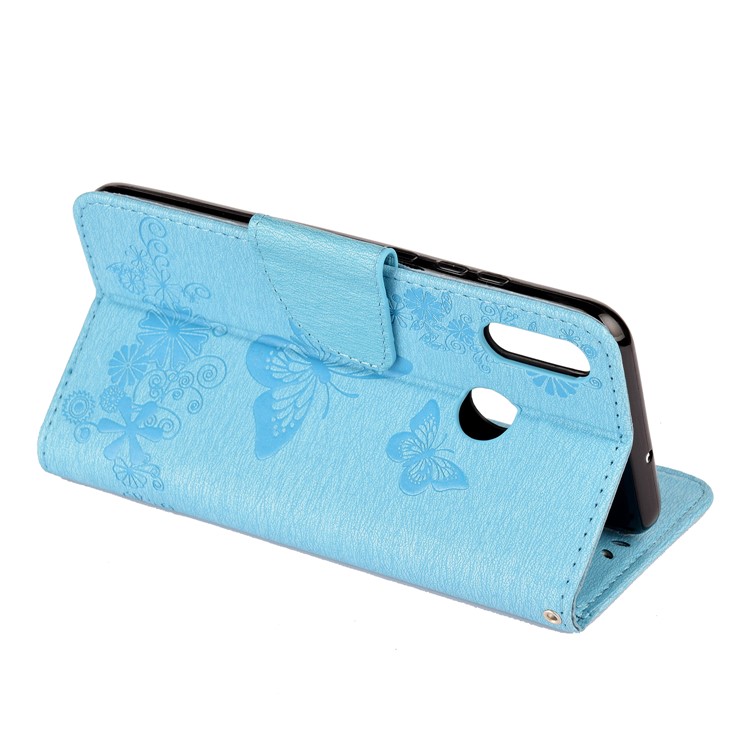 Imprint Butterfly Flowers Leather Stand Wallet Folio Mobile Phone Case for Huawei Honor 10 Lite - Blue-6
