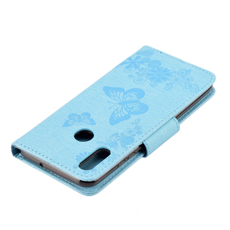 Imprint Butterfly Flowers Leather Stand Wallet Folio Mobile Phone Case for Huawei Honor 10 Lite - Blue-7