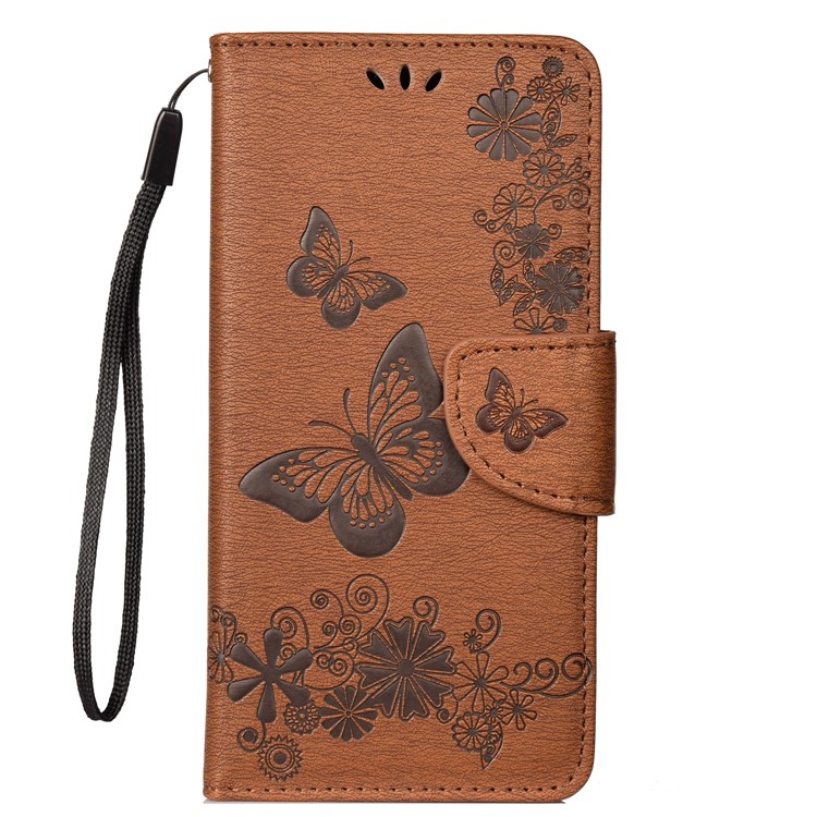 Imprint Butterfly Flowers Leather Stand Wallet Protective Case for Huawei Honor 10 Lite - Brown-1