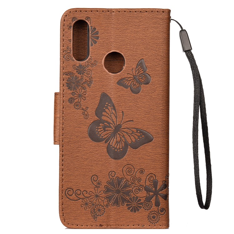 Imprint Butterfly Flowers Leather Stand Wallet Protective Case for Huawei Honor 10 Lite - Brown-2