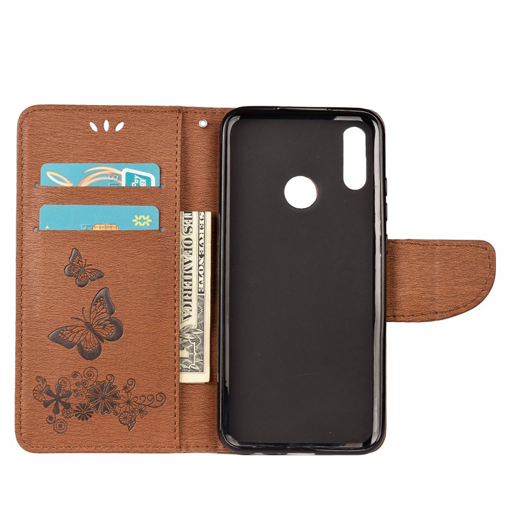 Imprint Butterfly Flowers Leather Stand Wallet Protective Case for Huawei Honor 10 Lite - Brown-3