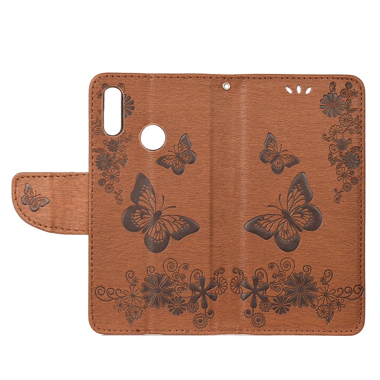 Imprint Butterfly Flowers Leather Stand Wallet Protective Case for Huawei Honor 10 Lite - Brown-4
