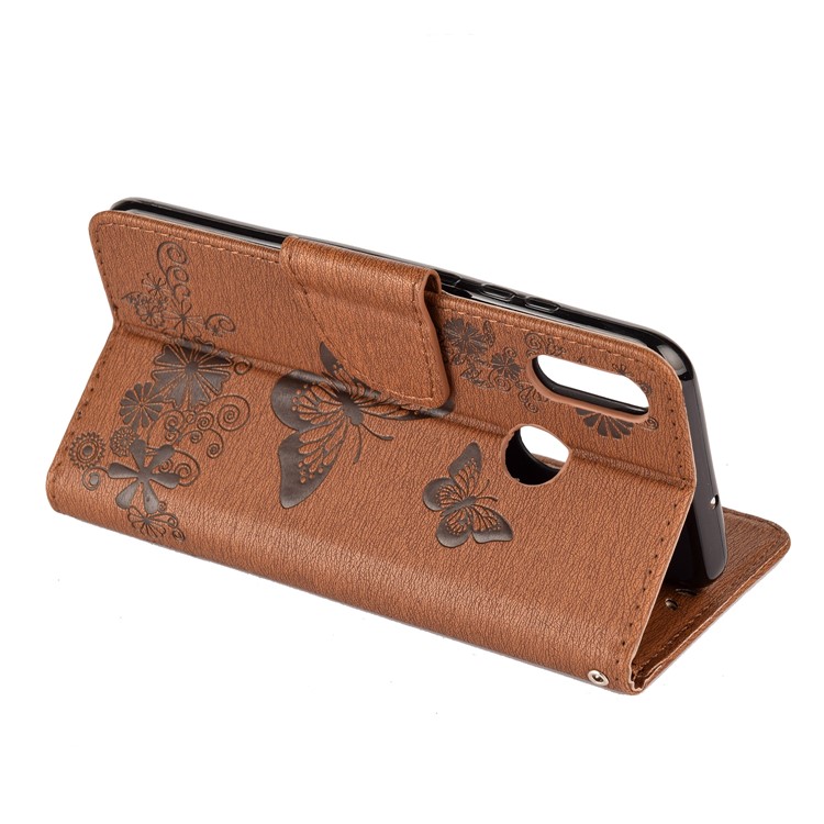 Imprint Butterfly Flowers Leather Stand Wallet Protective Case for Huawei Honor 10 Lite - Brown-6