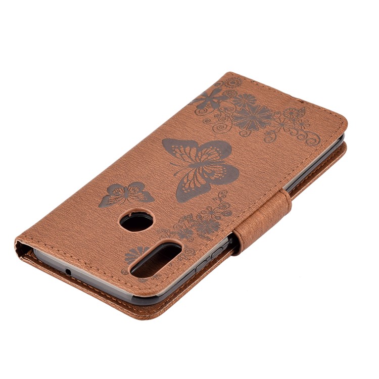 Imprint Butterfly Flowers Leather Stand Wallet Protective Case for Huawei Honor 10 Lite - Brown-7