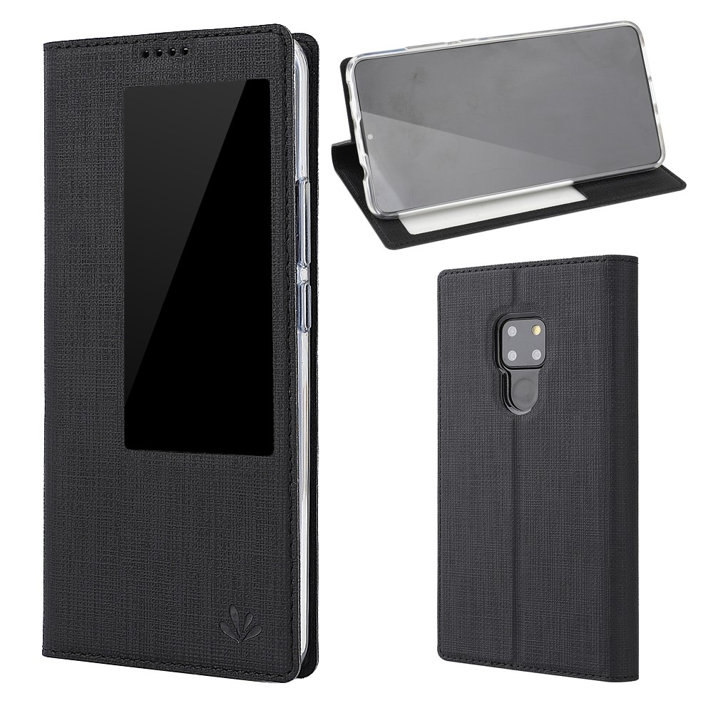VILI DMX Janela Vista Cruz Textura Couro Stand Case Para Huawei Mate 20 X - Preto-1