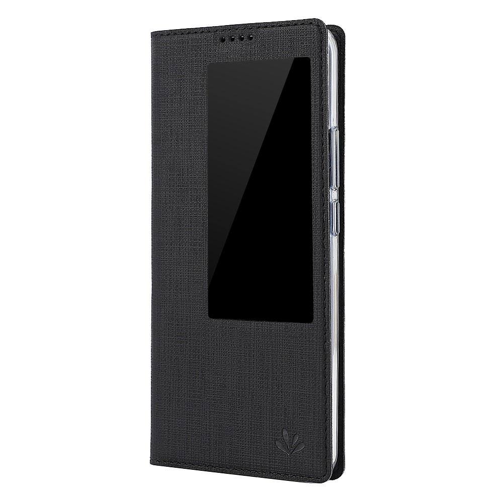 VILI DMX Janela Vista Cruz Textura Couro Stand Case Para Huawei Mate 20 X - Preto-2