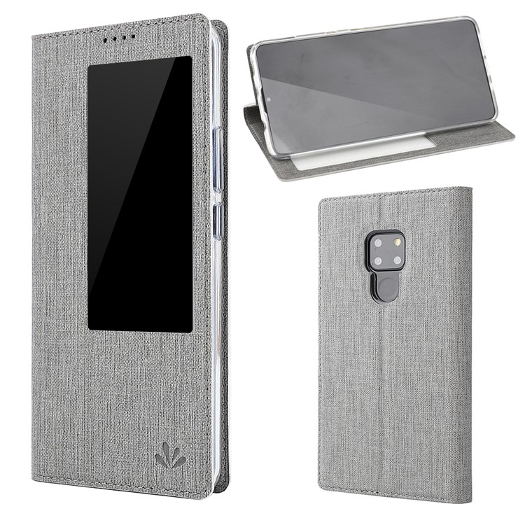 VILI DMX Window View Cross Texture Leather Stand Cover for Huawei Mate 20 X - Grey-1