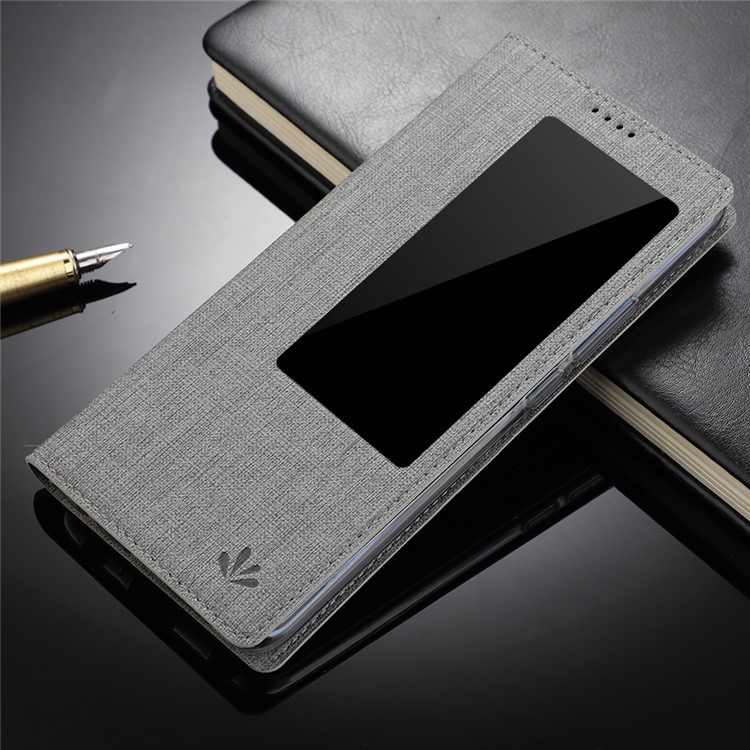 VILI DMX Window View Cross Texture Leather Stand Cover for Huawei Mate 20 X - Grey-13