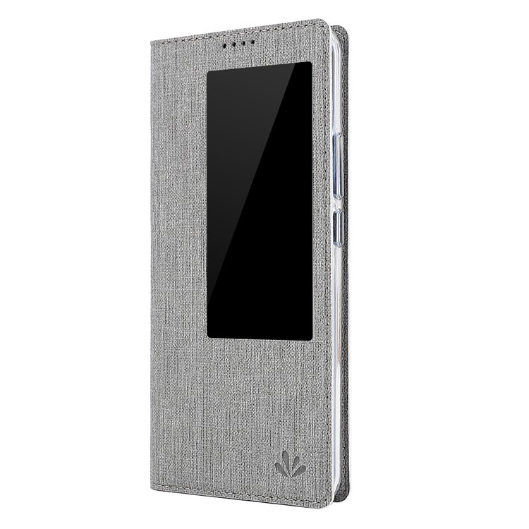 VILI DMX Window View Cross Texture Leather Stand Cover for Huawei Mate 20 X - Grey-2