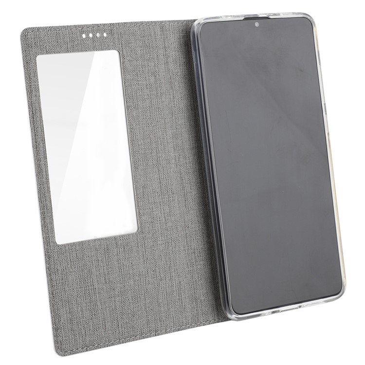 VILI DMX Window View Cross Texture Leather Stand Cover for Huawei Mate 20 X - Grey-8