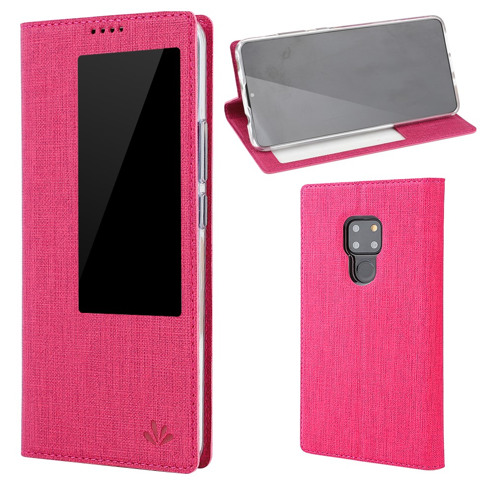 VILI DMX Window View Cross Texture Leather Stand Case Cover for Huawei Mate 20 X - Rose-1