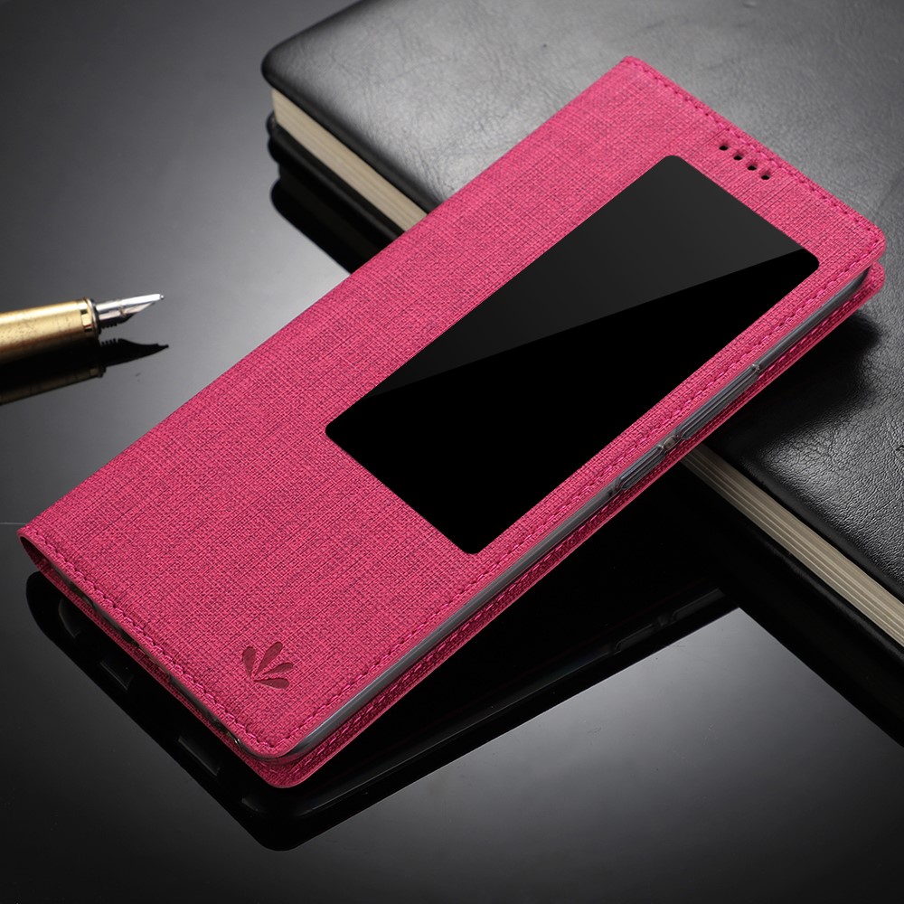 VILI DMX Window View Cross Texture Leather Stand Case Cover for Huawei Mate 20 X - Rose-6