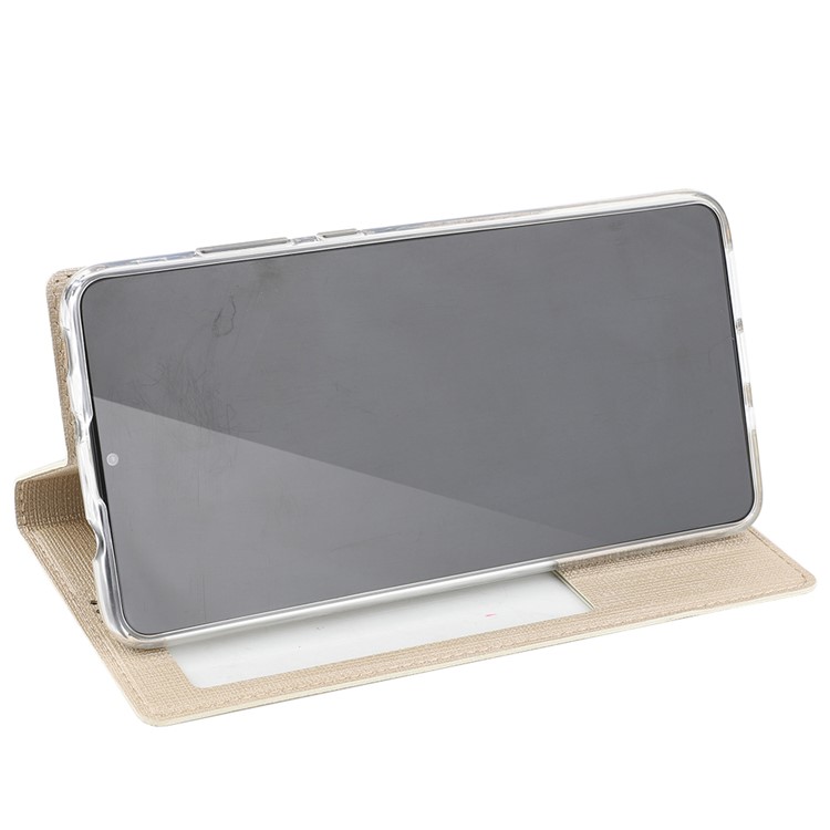 Vili DMX Fensteransicht Kreuztextur Lederstand Shell Für Huawei Mate 20 X - Gold-4
