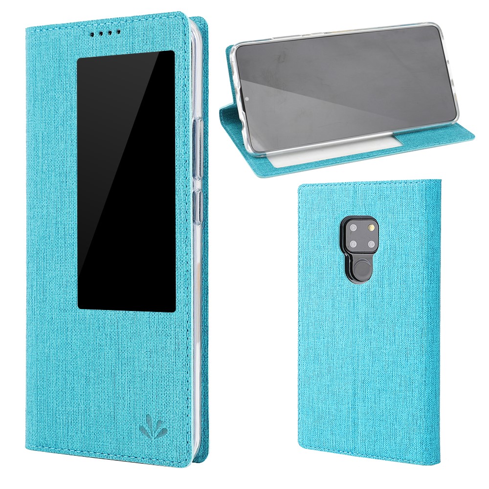 VILI DMX Window View Cross Texture PU Leather Stand Case for Huawei Mate 20 X - Blue-1