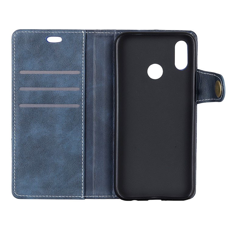 Coque Magnétique En Cuir PU Texturé De Forme S Pour Huawei Y7 (2019) - Bleu-3