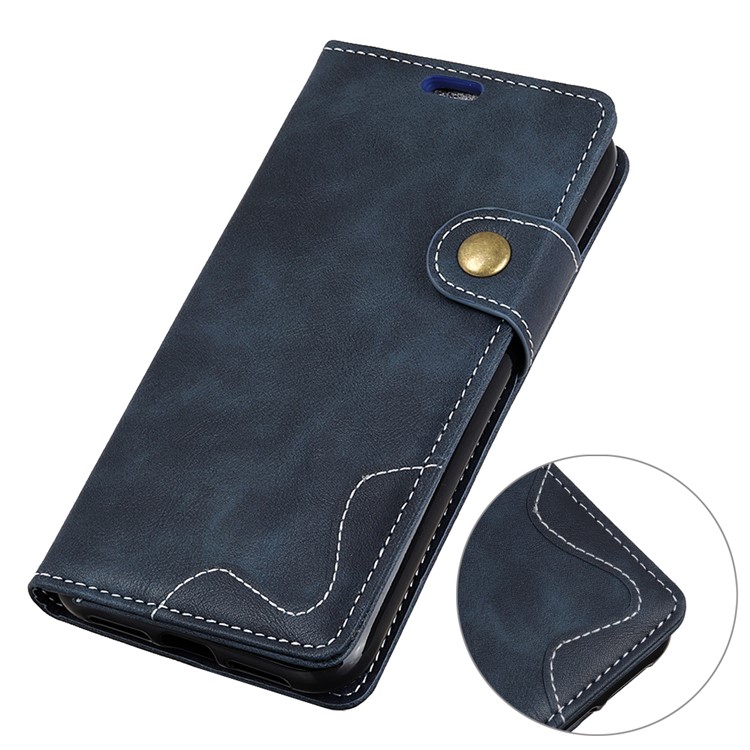Coque Magnétique En Cuir PU Texturé De Forme S Pour Huawei Y7 (2019) - Bleu-9