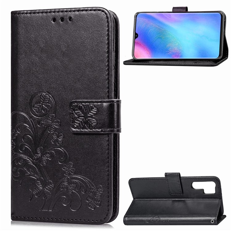 Imprint Clover Pattern Leather Wallet Case for Huawei P30 Pro - Black-1