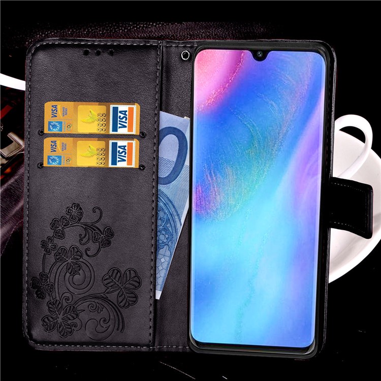 Imprint Clover Pattern Leather Wallet Case for Huawei P30 Pro - Black-10