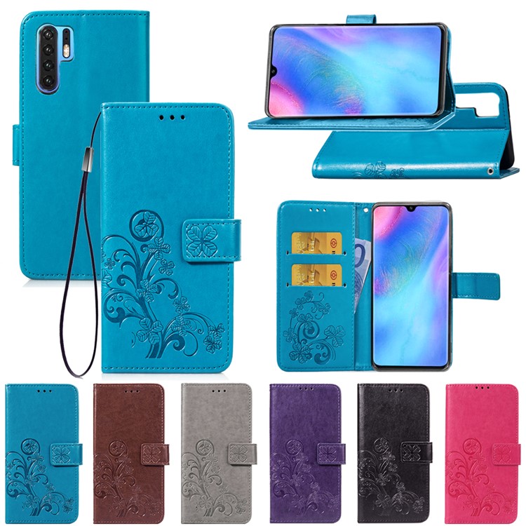 Imprint Clover Pattern Leather Wallet Case for Huawei P30 Pro - Black-12