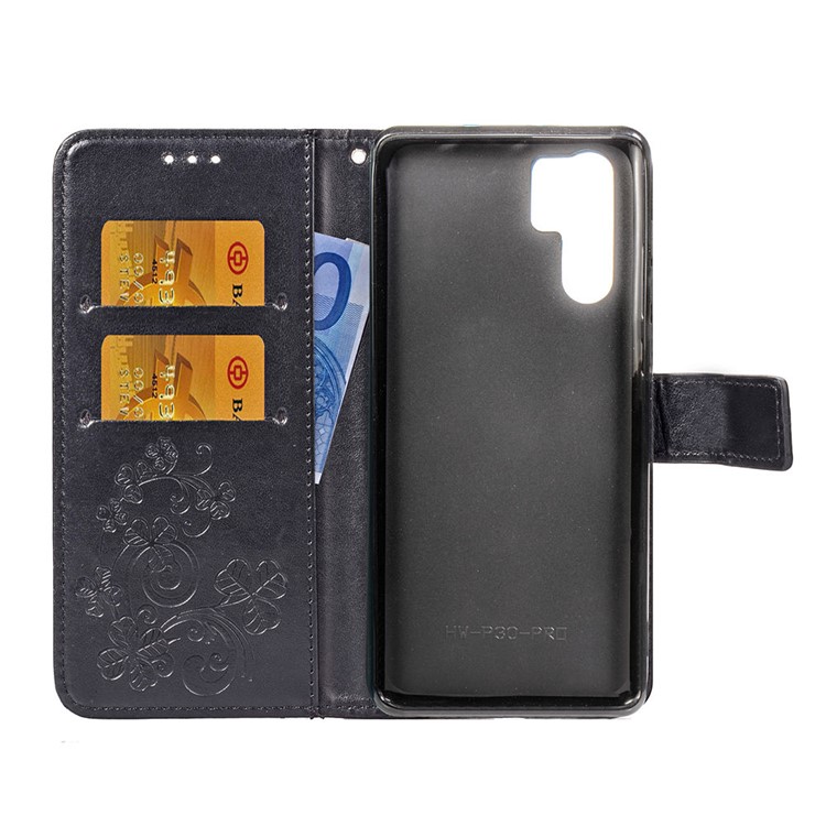 Imprint Clover Pattern Leather Wallet Case for Huawei P30 Pro - Black-4