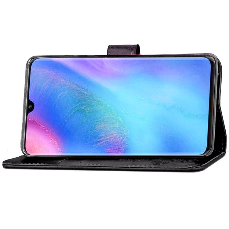 Imprint Clover Pattern Leather Wallet Case for Huawei P30 Pro - Black-5
