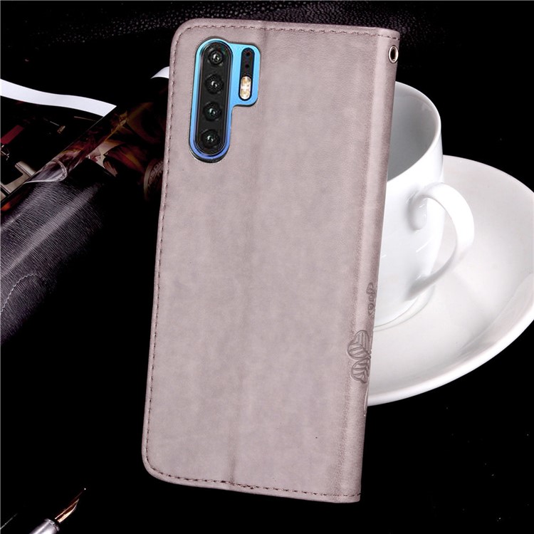 Imprint Clover Pattern Leather Wallet Cover for Huawei P30 Pro - Grey-10
